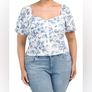 NWT Rachel Zoe linen blue fruits prints top 2X